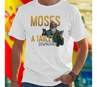 Shein Camiseta Hombre MOSES FIRST MAN WITH A TABLET WHO DOWNLOADED DATA IN THE CLOUD Divertida Algodón Regalo Original Moda Juvenil Casual Oferta Especial