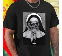 Shein Camiseta Hombre Nun with Skull Face and Inverted Cross Estilo Gótico Moda Urbana Original Gran Oferta Regalo Único Casual Fashion Exclusivas