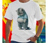 Shein Camiseta Hombre Sad Chubby Cat Wearing Blue Shirt And Shorts Looking Down Diseño Moderno Azul Casual Cómodo Ligero Regalo Ideal Estilo Juvenil Oferta