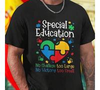 Shein Camiseta Hombre Special Education No Challenge too Large No Victory too Small Moda Casual Inspiradora Regalo Original Cómoda Estilo Juvenil Oferta Exc