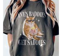 Shein Camiseta "Incluso los malos se ponen tristes", camiseta divertida con meme de gato, camiseta divertida de amante de los gatos