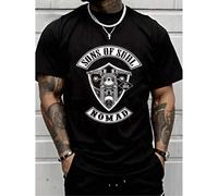 Shein Camiseta informal de algodón con cuello redondo para hombre. Diseño "Sons of Suhl" inspirado en el club de motociclistas con gráficos de motociclistas