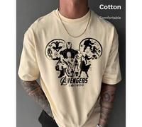 Shein Camiseta informal de cuello redondo de algodón de marca compartida de Marvel para hombre, estampado de Los Vengadores, camisetas versátiles de primave