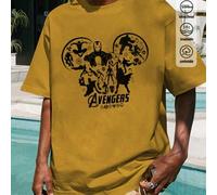 Shein Camiseta informal de cuello redondo de algodón de marca compartida de Marvel para hombre, estampado de Los Vengadores, camisetas versátiles de primave