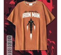 Shein Camiseta informal de cuello redondo para hombre de algodón de marca compartida de Marvel, estampado invencible de Iron Man, camisetas versátiles de pr