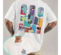 Shein Camiseta informal de hombre de Disney, estampado de la puerta de Monsters, Inc., por delante y por detrás, tejido suave, perfecta para los fans del ci