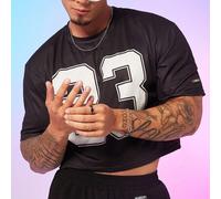 Shein Camiseta informal de jersey con cuello de pico y manga corta para hombre con estampa numérica, regalo para el novio, para salir, verano