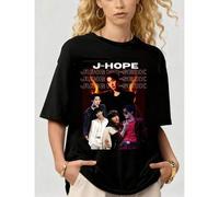 Shein Camiseta informal de manga corta de algodón con estampado vintage de collage rojo de J-Hope