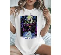 Shein Camiseta informal de verano de Buffy Cazavampiros, algodón de 220 g, cuello redondo y manga corta (1 unidad)