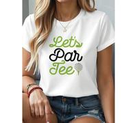 Shein Camiseta informal de verano "Golf Let's Par", algodón de 220 g, cuello redondo y manga corta (1 unidad)