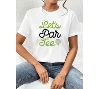 Shein Camiseta informal de verano "Golf Let's Par", algodón de 220 g, cuello redondo y manga corta (1 unidad)