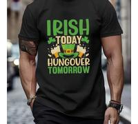 Shein Camiseta Irish Today "Resaca del Mañana", cuello redondo para hombre, 220 g/m², verano, puro algodón, manga corta (1 unidad)
