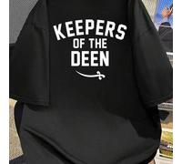 Shein Camiseta islámica Keepers of the Deen, nueva camiseta de verano para hombre de algodón de 220 g con cuello redondo y estampado en la espalda (1 pieza)