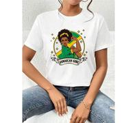 Shein Camiseta Jamaican Girl Power, algodón de 220 g, informal, de verano, con cuello redondo y manga corta (1 unidad)