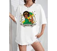 Shein Camiseta Jamaican Girl Power, camiseta informal de verano de algodón de 220 g con cuello redondo y manga corta (1 pieza)