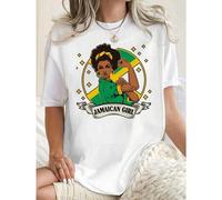 Shein Camiseta Jamaican Girl Power, camiseta informal de verano de algodón de 220 g con cuello redondo y manga corta (1 pieza)
