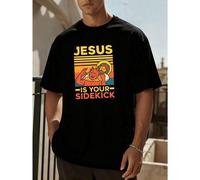Shein Camiseta Jesus Devil Sidekick de talla grande, lig era, de algodón, duradera, de corte clásico, informal, esencial para oto?o.