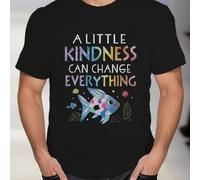 Shein Camiseta Kindness Fish "Un poco de amabilidad lo cambia todo", camiseta de cuello redondo para hombre, 220 g/m², para verano, de puro algodón, manga c
