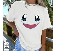 Shein Camiseta larga informal con estampado de cabeza grande de Pokémon para mujer, ideal para primavera y verano, 100 % algodón, holgada, para uso urbano y