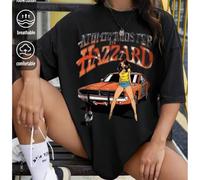 Shein Camiseta larga informal de mujer con estampado de coche de Atomic Rooster Band para primavera y verano, 100 % algodón, holgada, para uso urbano, para
