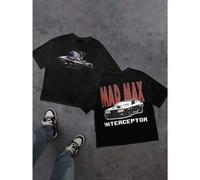 Shein Camiseta Mad Max Interceptor para hombre con estampado a doble cara, moderna, informal, cuello redondo, 220 g/m², algodón puro (1 unidad)