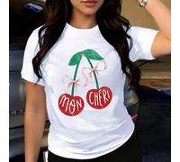 Shein Camiseta "Mon Chéri" con estampado de flores de cerezo, estilo coqueto para mujer, de estilo francés, ideal para el día a día. Esta camiseta de manga
