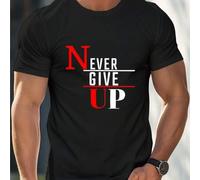 Shein Camiseta motivadora para hombres "Nunca te rindas", de 220g/m² de algodón puro, manga corta, cuello redondo (1 pieza)