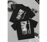 Shein Camiseta musical de The Cure, informal, de moda para hombre, con estampado a doble cara, cuello redondo, algodón de 220 g/m² (1 unidad)