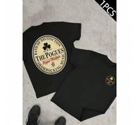 Shein Camiseta musical de The Pogues Shamrock, informal, con estampado a doble cara, cuello redondo, algodón de 220 g/m² (1 unidad)