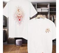 Shein Camiseta Mystic Eye Moon con diseño gótico de rayos de sol. Camiseta para hombre con estampado a doble cara. Moderna, informal, cuello redondo. 220 g/