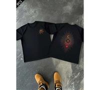 Shein Camiseta Mystic Eye Moon con diseño gótico de rayos de sol. Camiseta para hombre con estampado a doble cara. Moderna, informal, cuello redondo. 220 g/