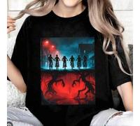 Shein Camiseta navideña divertida, 100 % algodón, manga corta, corte holgado, diseño de Stranger's Things, ideal para el Día del Padre, cuello redondo, esti