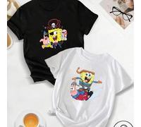 Shein Camiseta negra + camiseta blanca. La camiseta negra representa a Bob Esponja y Patricio, un peculiar grupo pirata. La camiseta blanca representa a Bob
