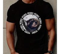 Shein Camiseta negra con estampado animal Pedro para hombre, 220 g/m², informal, de algodón puro, cuello redondo y manga corta (1 unidad)