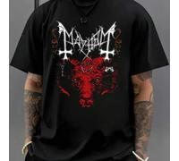 Shein Camiseta negra con estampado de Dios Demonio, cuello redondo para hombre, 220 g/m², algodón puro de verano, manga corta (1 pieza)