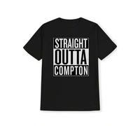 Shein Camiseta negra con gráfico "STRAIGHT OUTTA COMPTON" para hombres - Casual de cuello redondo, manga corta, camiseta deportiva de verano con estampado d