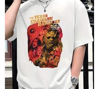 Shein Camiseta negra con motivo "La masacre de Texas". Camiseta estampada de moda, 220 g/m², para hombre, informal, cuello redondo, algodón puro, manga cort