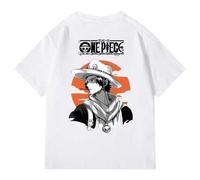 Shein Camiseta negra de algodón con estampado gráfico de Portgas D. Ace de ONE PIECE, 100% algodón, camisetas deportivas para hombres, ropa unisex lavable a