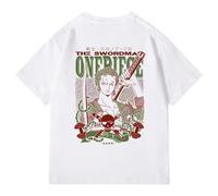 Shein Camiseta negra de algodón con estampado gráfico de Portgas D. Ace de ONE PIECE, 100% algodón, camisetas deportivas para hombres, ropa unisex lavable a