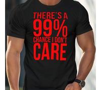 Shein Camiseta negra de hombre con el lema "Hay un 99 % de posibilidades de que no me importe", cuello redondo, 220 g/m², para verano, de puro algodón, mang