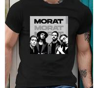 Shein Camiseta negra de hombre con motivo de la banda Morat, cuello redondo, 220 g/m², para verano, de puro algodón, manga corta (1 pieza)
