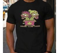 Shein Camiseta negra de Insane Clown Posse, estampado de moda, 220 g/m², para hombre, informal, de cuello redondo, de algodón puro, manga corta (1 unidad)