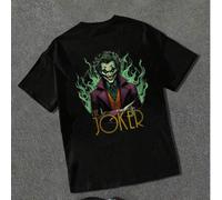 Shein Camiseta negra de manga corta con cuello redondo, estampado gráfico con sonrisa de payaso simple, para hombre, verano