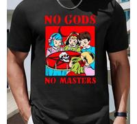 Shein Camiseta negra de manga corta con diseño "Sin Dioses No Hay Amos", cuello redondo para hombre, 220 g/m², para verano, de puro algodón, manga corta (1