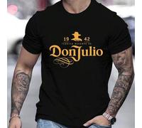 Shein Camiseta negra de manga corta para hombre con estampado de tequila Don Julio C28, 220 g/m², para hombre, informal, cuello redondo, puro algodón, manga