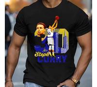 Shein Camiseta negra de Stephen Curry para hombre. Estampada a la moda, 220 g/m², cuello redondo informal, algodón puro, manga corta (1 unidad)