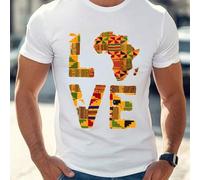 Shein Camiseta negra para hombre con motivo Africa Love. Camiseta estampada de moda, 220 g/m², para hombre, informal, cuello redondo, algodón puro, manga co