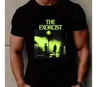 Shein Camiseta negra para hombre con motivo "El Exorcista". Camiseta con estampado de moda, 220 g/m², para hombre, informal, cuello redondo, puro algodón, m