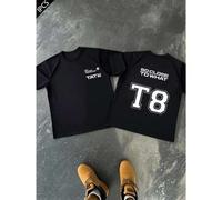 Shein Camiseta negra "T8 So Close To What" con gráfico, para hombre, con impresión a doble cara, moderna, informal, cuello redondo, 220 g/m², algodón puro (