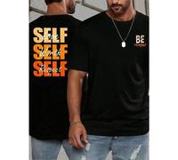 Shein Camiseta oversize con amor propio, valor y respeto, camiseta de hombre con estampado a doble cara, moderna, casual, cuello redondo, 220 g/m2, puro alg
